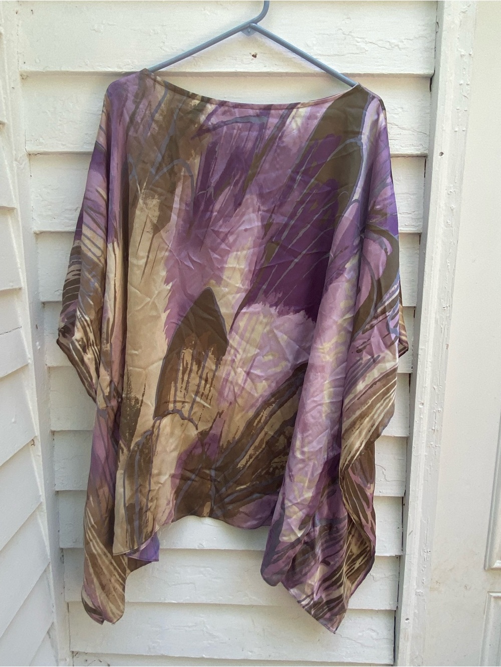 Chicos Purple and Taupe Women's Silky Batwing Artsy Top - Picture 7 of 8